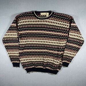 Blake & Manley Mens Vintage Fair Isle Geometric Knit Sweater XL Navy Red‎ Green